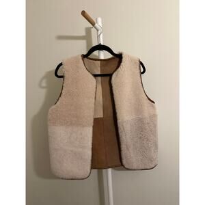Soeur Reversible Shearling Vest — Patchwork Tan / Cream